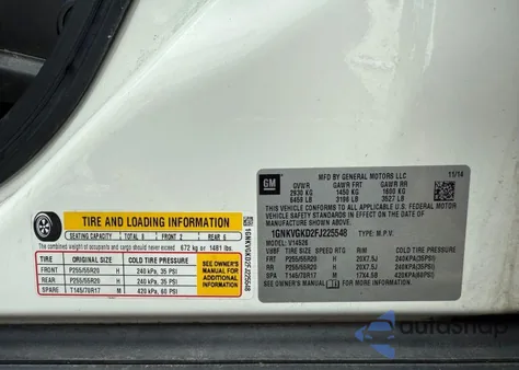 2015 Chevrolet Traverse 1Lt из США, поврежденный, VIN 1GNKVGKD2FJ225548